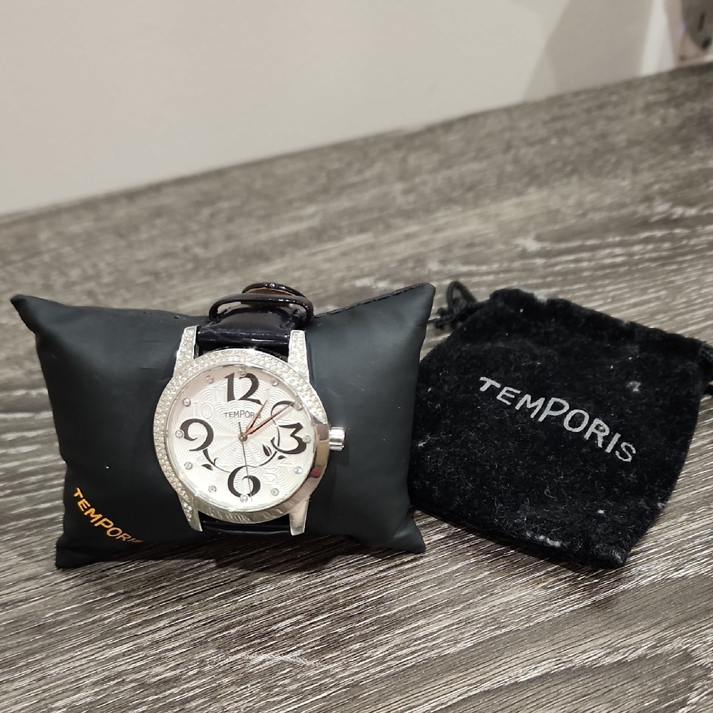 Vintage Temporis Large Diamante Stainless Steel Analog Watch